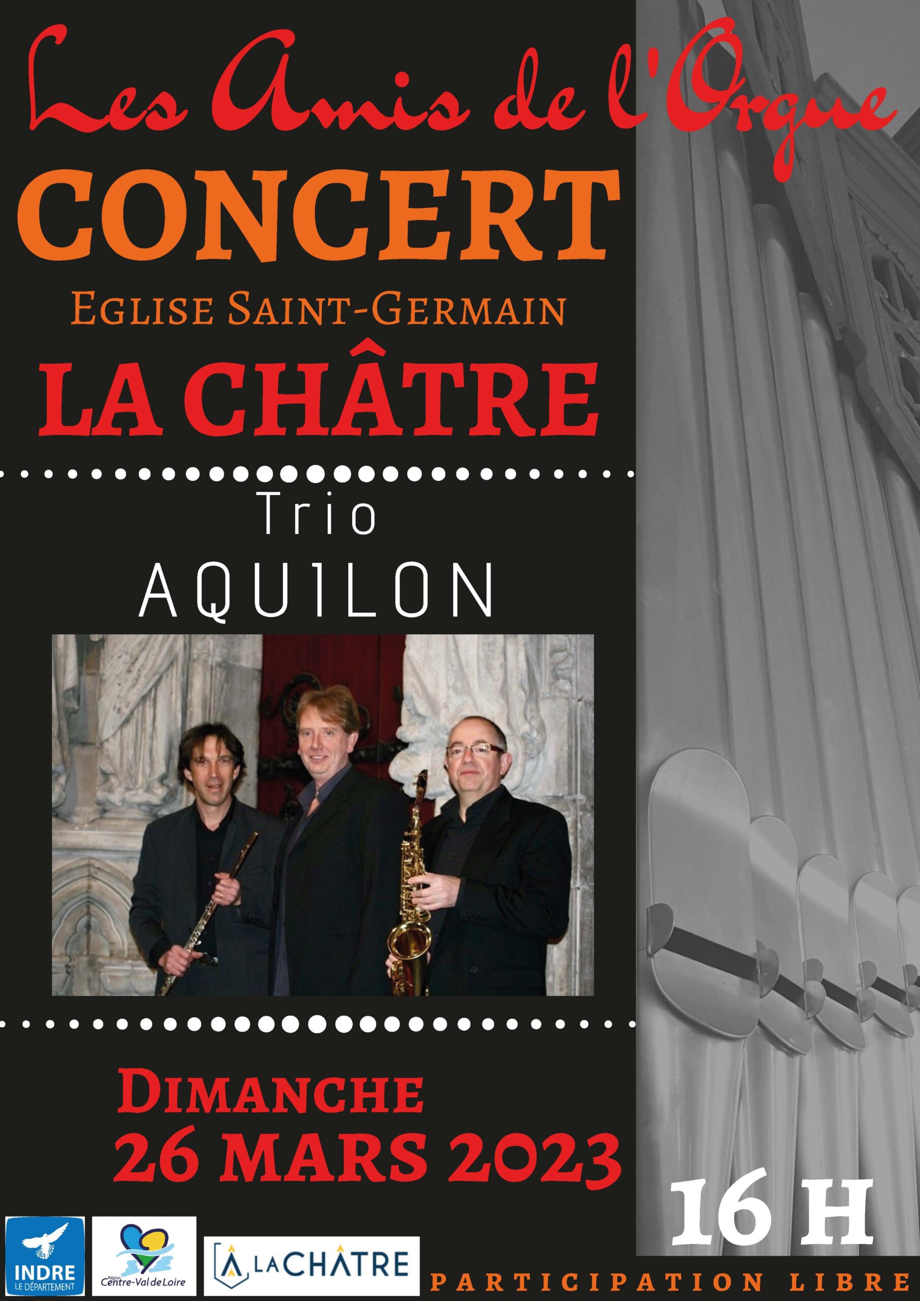 Concert église La Châtre dimanche 26 mars 2023 – Trio Aquilon